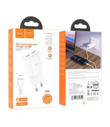 Набір СЗУ 110-240V HOCO C88A+ кабель Lighting, 2xUSB, 2.4A, кабель 1м, White, Box