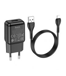 Набір СЗУ 110-240V HOCO C96A+ кабель Lighting, 1xUSB, 2.1A, кабель 1м, Black, Blister