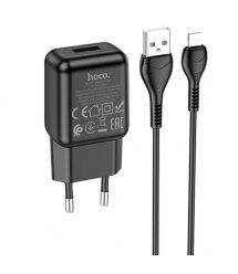 Набір СЗУ 110-240V HOCO C96A+ кабель Lighting, 1xUSB, 2.1A, кабель 1м, Black, Blister
