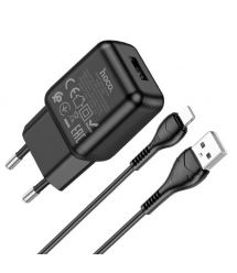Набір СЗУ 110-240V HOCO C96A+ кабель Lighting, 1xUSB, 2.1A, кабель 1м, Black, Blister