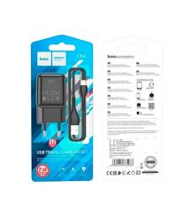 Набір СЗУ 110-240V HOCO C96A+ кабель Lighting, 1xUSB, 2.1A, кабель 1м, Black, Blister