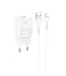 Набір СЗУ 110-240V HOCO C96A+ кабель Lighting, 1xUSB, 2.1A, кабель 1м, White, Blister