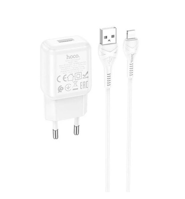 Набір СЗУ 110-240V HOCO C96A+ кабель Lighting, 1xUSB, 2.1A, кабель 1м, White, Blister
