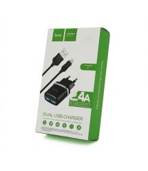 Набір СЗУ 110-240V HOCO C12+ кабель Lighting, 1xUSB, 2.4A, кабель 1м, Black, Blister