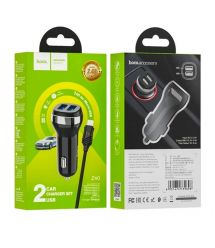 Набір АЗУ 12-24V HOCO Z40 кабель Micro, 2xUSB, 2.4A, кабель 1м, Black, Box