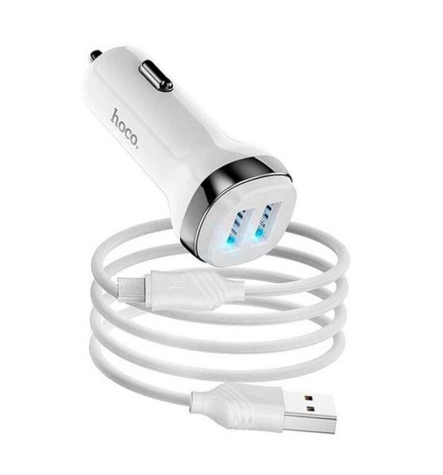 Набір АЗУ 12-24V HOCO Z40 кабель Micro, 2xUSB, 2.4A, кабель 1м, White, Box