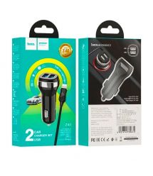 Набір АЗУ 12-24V HOCO Z40+ кабель Lighting, 2xUSB, 2.4A, кабель 1м, Black, Box