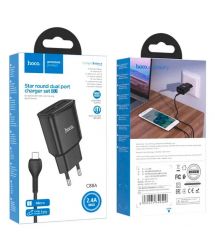 Набір СЗУ 110-240V HOCO C88A+ кабель Micro, 2xUSB, 2.4A, кабель 1м, Black, Box