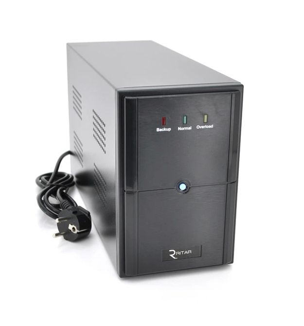 ДБЖ Ritar E-RTM1000 (600W) ELF-L, LED, AVR, 3st, 3xSCHUKO socket, 2x12V7Ah, metal Case Q2