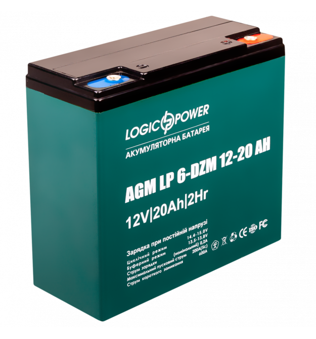 Аккумулятор тяговый свинцево-кислотный AGM LogicPower LP 6-DZM-20 12-20 AH