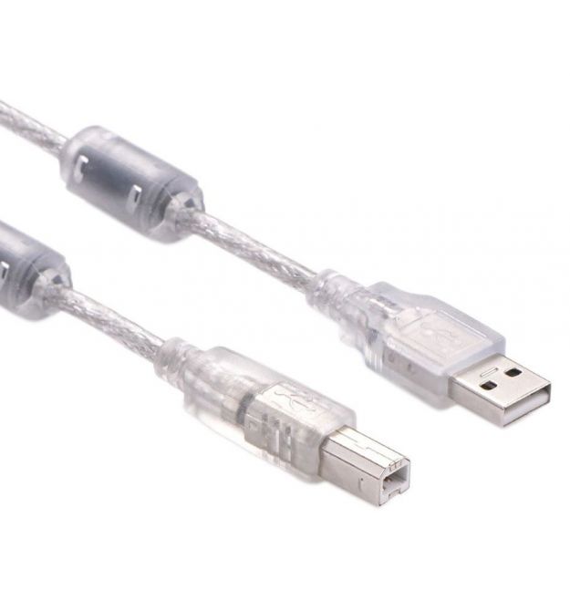 Кабель USB 2.0 AM / BM, 1.8m, 2 феррита, прозрачный