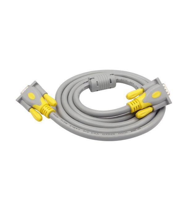 Кабель V-Link VGA 3+6 HIGH SPEED 3m, male to male (папа-папа), 1 феррит, серо-желтый, шарик 1080P Q80