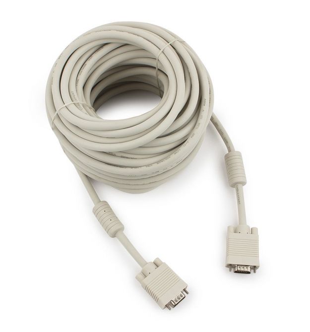 Кабель VGA 20m, male to male (папа-папа), 2 феррита белый Q25