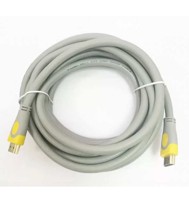 Кабель HDMI-HDMI V-Link High Speed 5.0m, v2,0, OD-8.2mm, круглый Grey, коннектор Grey / Yellow, (Пакет), Q60