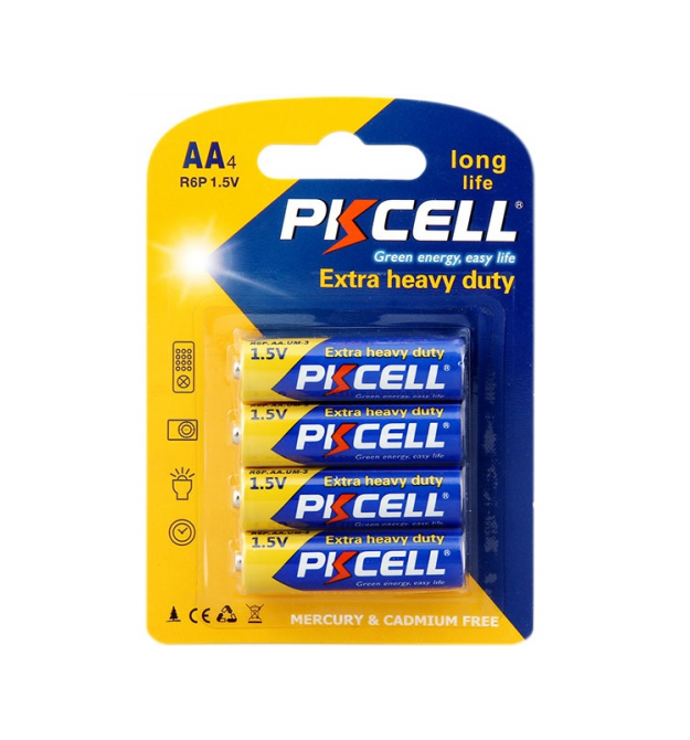 Батарейка солевая PKCELL 1.5V AA / R6, 4 штуки в блистере цена за блистер, Q12