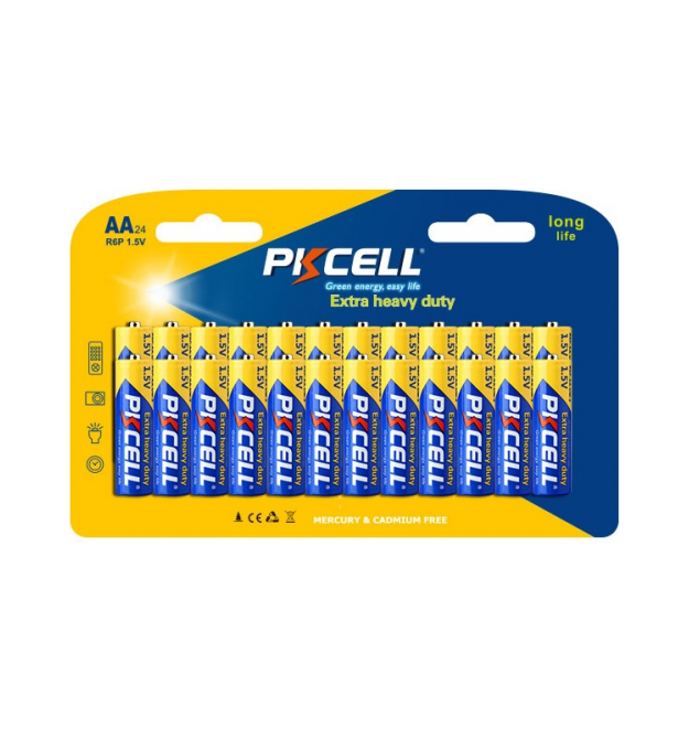 Батарейка солевая PKCELL 1.5V AA / R6, 24 штуки в блистере цена за блистер, Q12