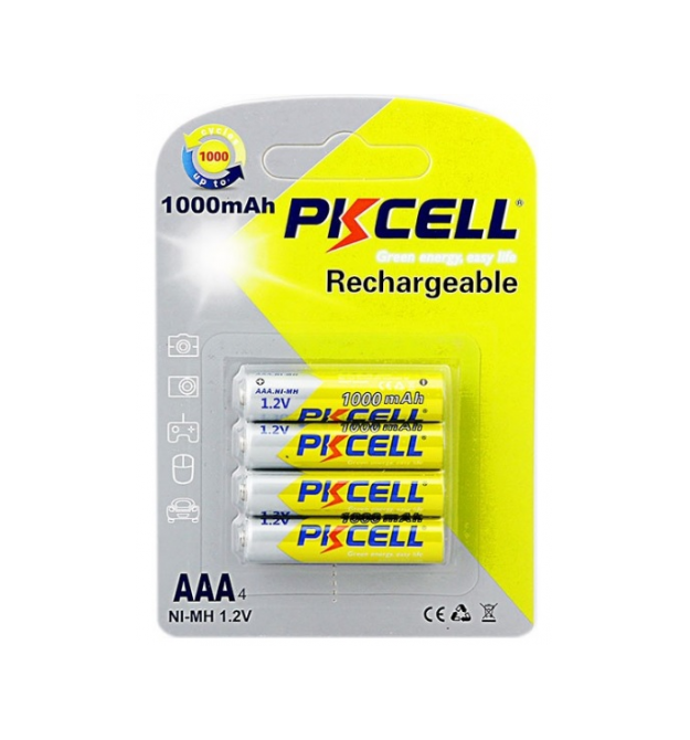 Аккумулятор PKCELL 1.2V AAA 1000mAh NiMH Rechargeable Battery, 4 штуки в блистере цена за блистер, Q12