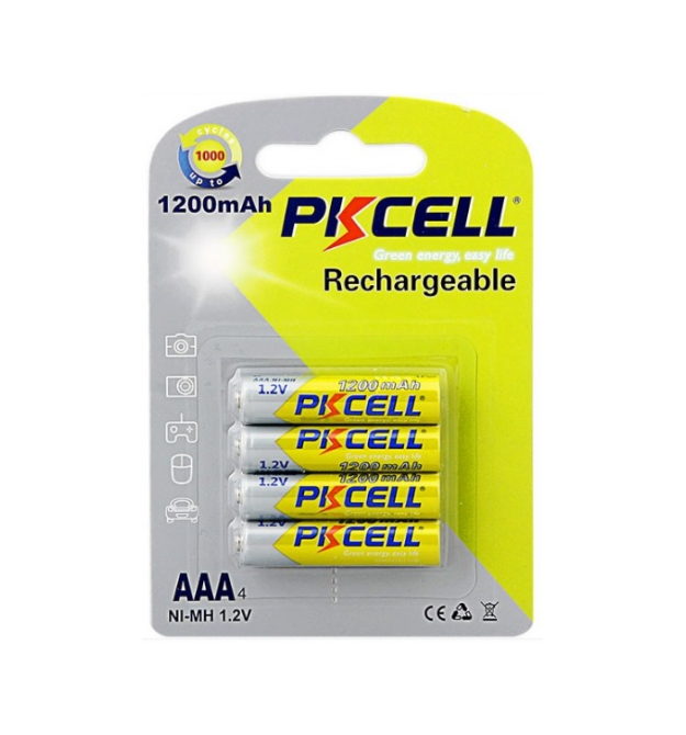 Акумулятор PKCELL 1.2V AAA 1200mAh NiMH Rechargeable Battery, 4 штуки в блістері ціна за блістер, Q12