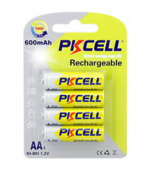 Аккумулятор PKCELL 1.2V AA 600mAh NiMH Rechargeable Battery, 4 штуки в блистере цена за блистер, Q12