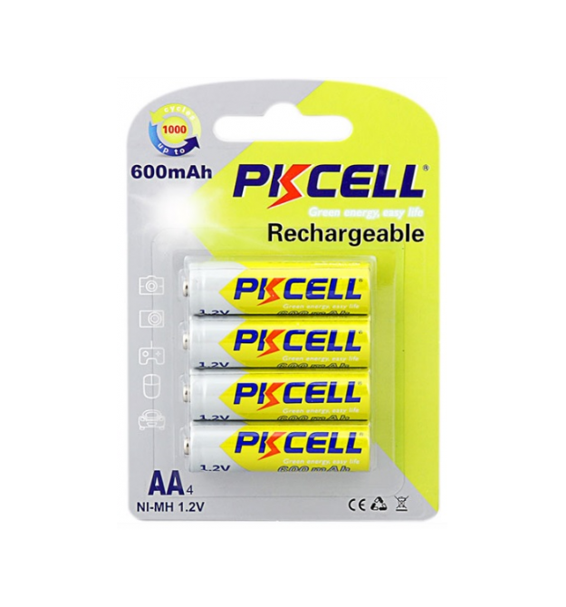 Аккумулятор PKCELL 1.2V AA 600mAh NiMH Rechargeable Battery, 4 штуки в блистере цена за блистер, Q12