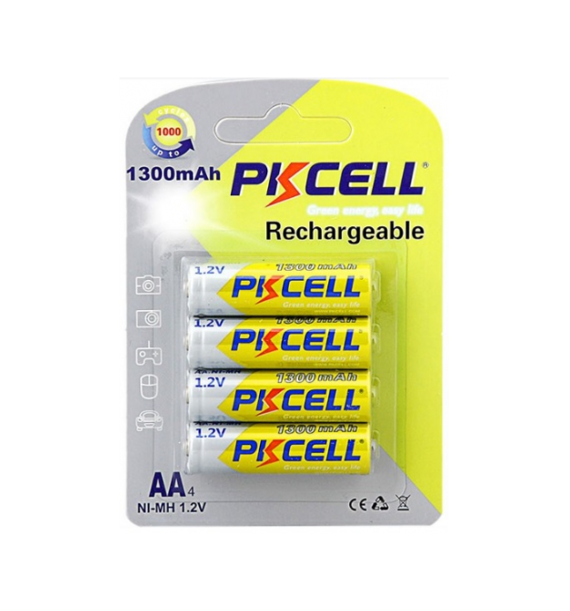 Аккумулятор PKCELL 1.2V AA 1300mAh NiMH Rechargeable Battery, 4 штуки в блистере цена за блистер, Q12