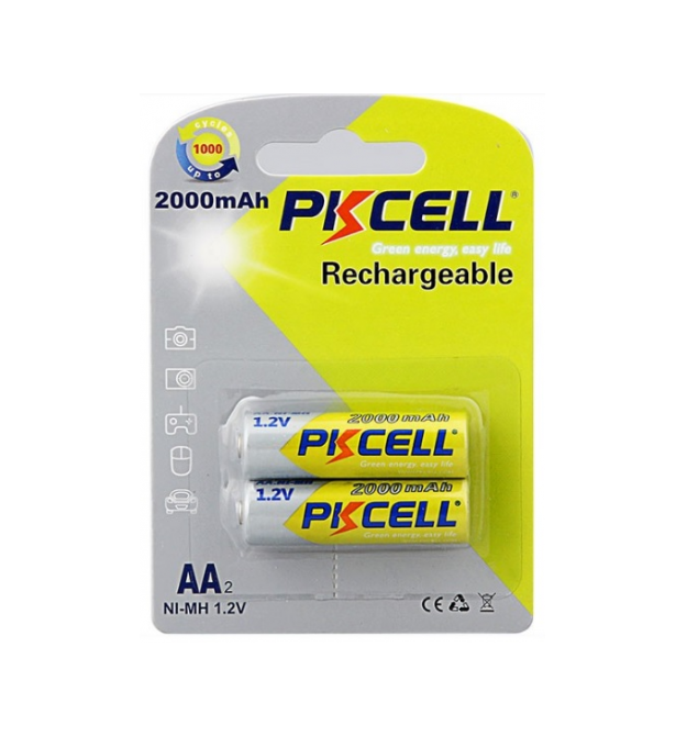 Аккумулятор PKCELL 1.2V AA 2000mAh NiMH Rechargeable Battery, 2 штуки в блистере цена за блистер, Q2