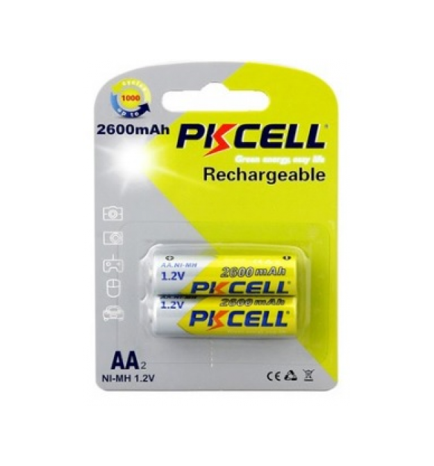 Аккумулятор PKCELL 1.2V AA 2600mAh NiMH Rechargeable Battery, 2 штуки в блистере цена за блистер, Q12