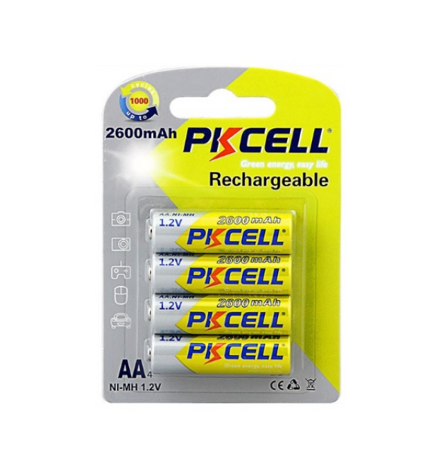 Аккумулятор PKCELL 1.2V AA 2600mAh NiMH Rechargeable Battery, 4 штуки в блистере цена за блистер, Q12