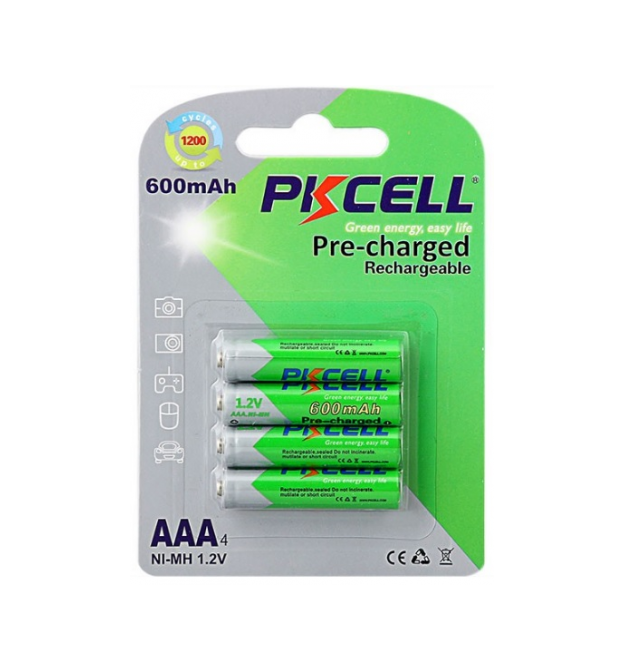 Аккумулятор PKCELL 1.2V AAA 600mAh NiMH Already Charged, 4 штуки в блистере цена за блистер, Q12