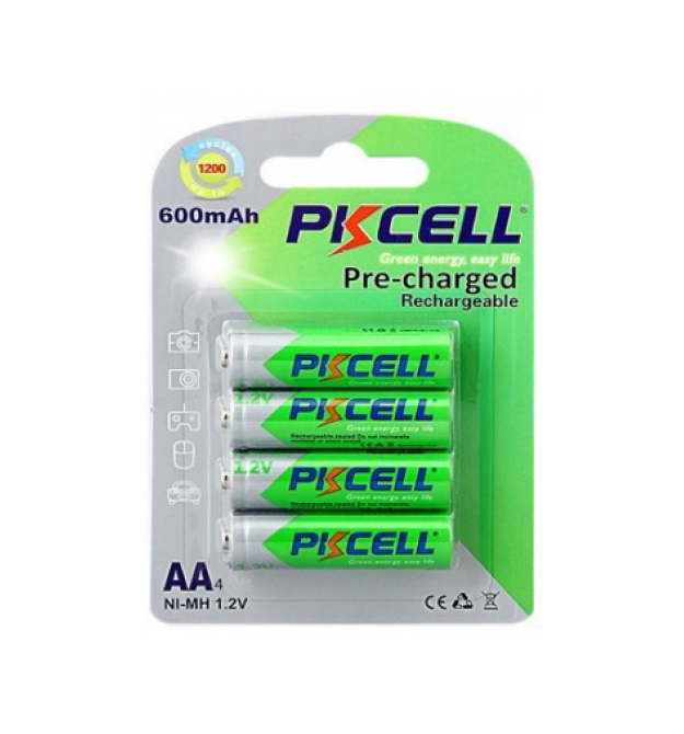 Аккумулятор PKCELL 1.2V AA 600mAh NiMH Already Charged, 4 штуки в блистере цена за блистер, Q12