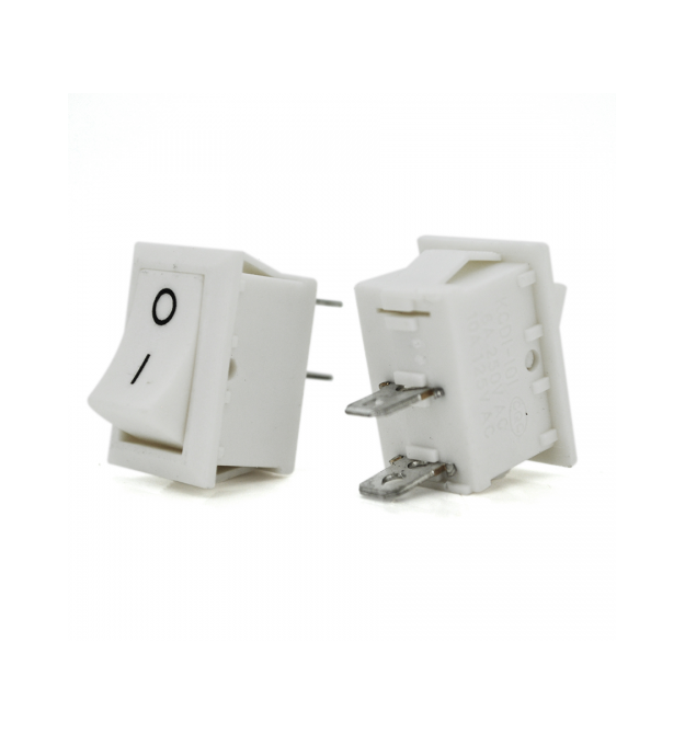 Переключатель ON-OFF KCD1-101, 250VAC / 6A, 2 контакта, White, Q200