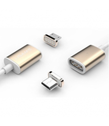 Магнитный кабель USB 2.0 - Micro, 1m, 2А, индикатор заряда, тканевая оплетка, съемник, Gold, Blister