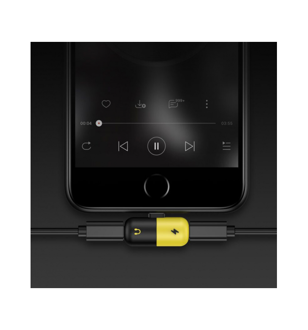 Перехідник 2 в 1 Lighting(M) - 2 x Lighting(F), Black - Yellow, Box