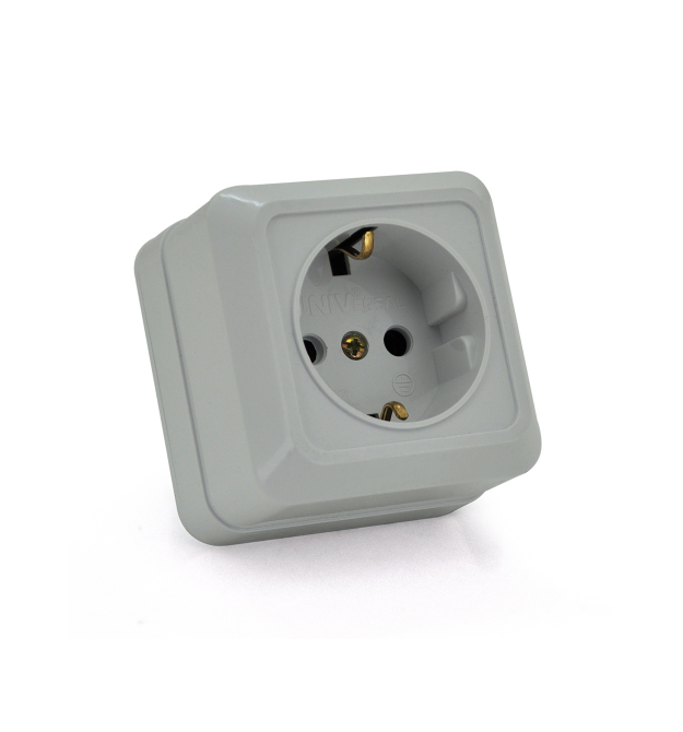 Розетка с заземлением наружного монтажа O0028, White, Q16