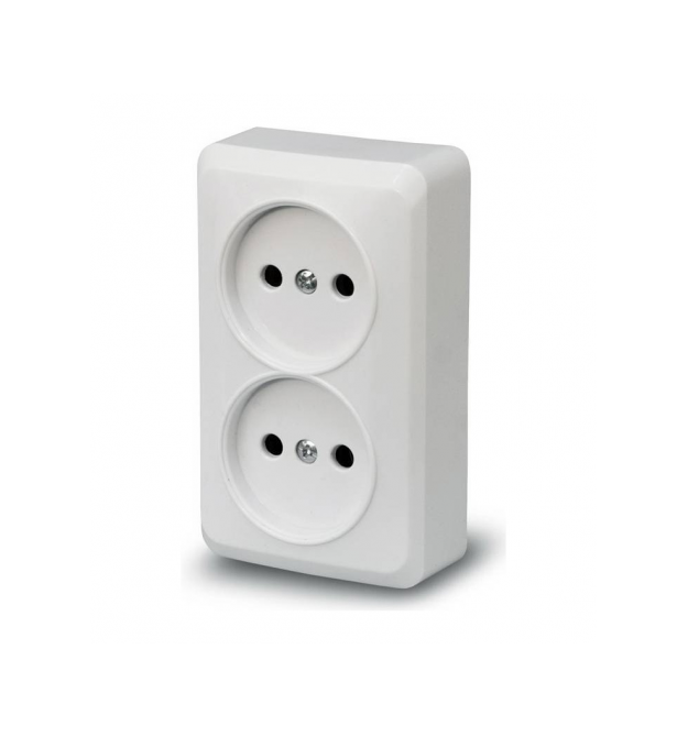 Розетка двойная без заземления наружного монтажа, белая, Q24