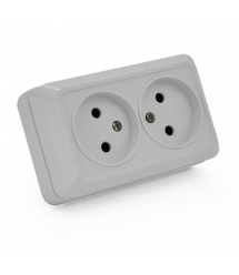 Розетка двойная без заземления наружного монтажа O0102, белая, Q14