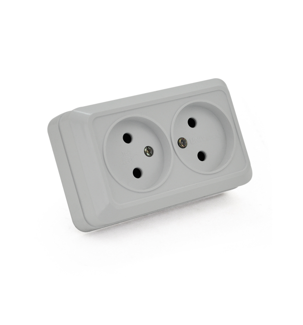 Розетка двойная без заземления наружного монтажа O0102, белая, Q14