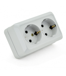 Розетка двойная с заземлением наружного монтажа O0128, белая, Q10