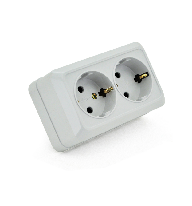 Розетка двойная с заземлением наружного монтажа O0128, белая, Q10