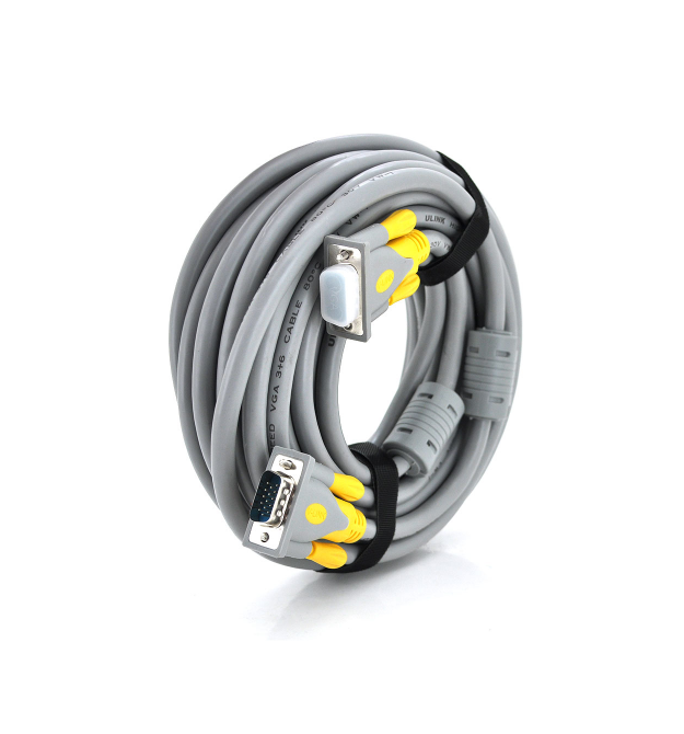 Кабель VGA 3+6 HIGH SPEED 20m, male to male (папа-папа), 1 феррит, серо-желтый, кулёк 1080P Q16