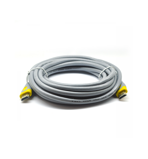 Кабель HDMI-HDMI V-Link High Speed 15.0m, v2,0, OD-8.2mm, круглий Grey, коннектор Grey / Yellow, (Пакет), Q25