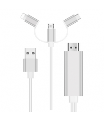 Конвертер Type-C / Micro / Lighting (папа) на HDMI(папа) 1,8м, White, 4K / 2K, BOX