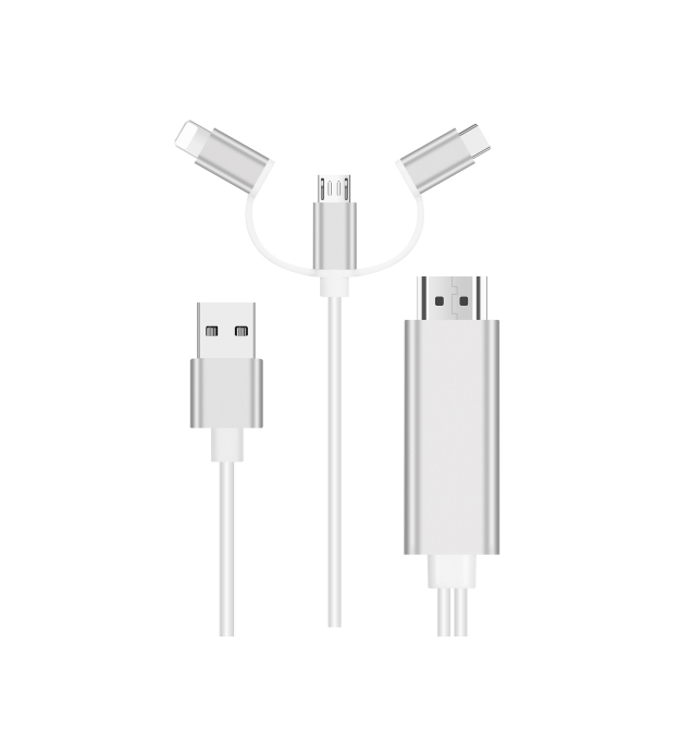 Конвертер Type-C / Micro / Lighting (папа) на HDMI(папа) 1,8м, White, 4K / 2K, BOX