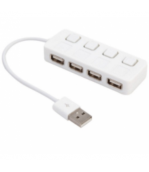 Хаб USB 2.0 4 порта, White, 480Mbts питание от USB, с кнопкой LED - Blue на каждый порт, Blister Q100