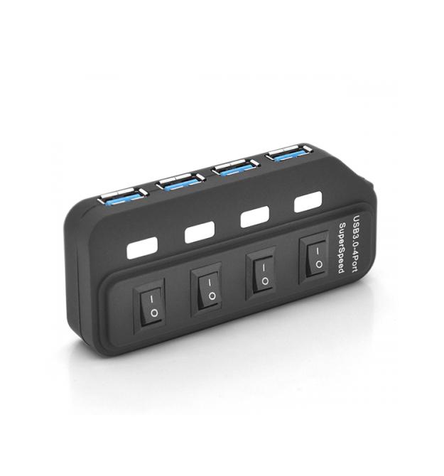 Хаб USB 3.0, 4 порта, с переключателями, поддержка до 2TB, 5Gb - s, кабель 0,6м, Блистер