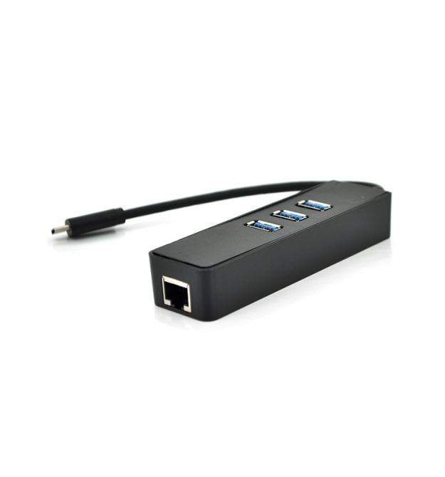 Type-C-хаб, 3хUSB 3.0 + 1 Gigabit Lan, Black, Box