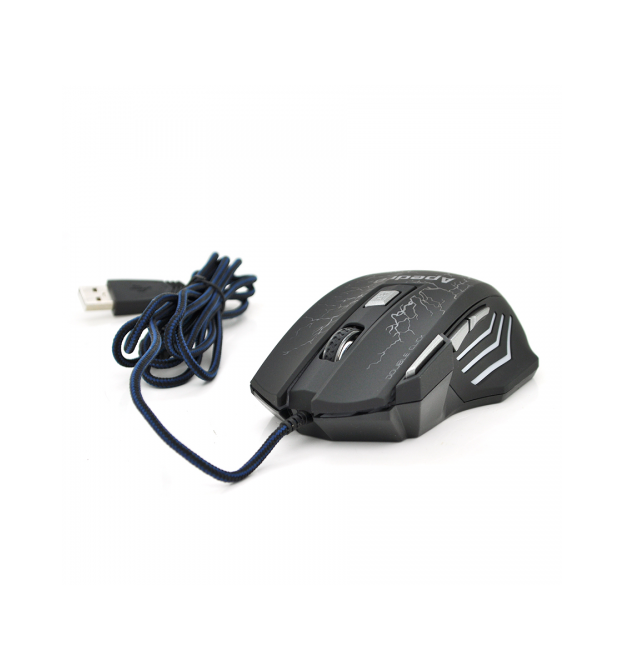 Мышь проводная Apedra A7, 7 кнопок, 800 / 1200 / 2400 / 3200 DPI, Led Lighting, 1,3м, Win7 / 8 / 10 Mac OS, Black, COLOR BOX