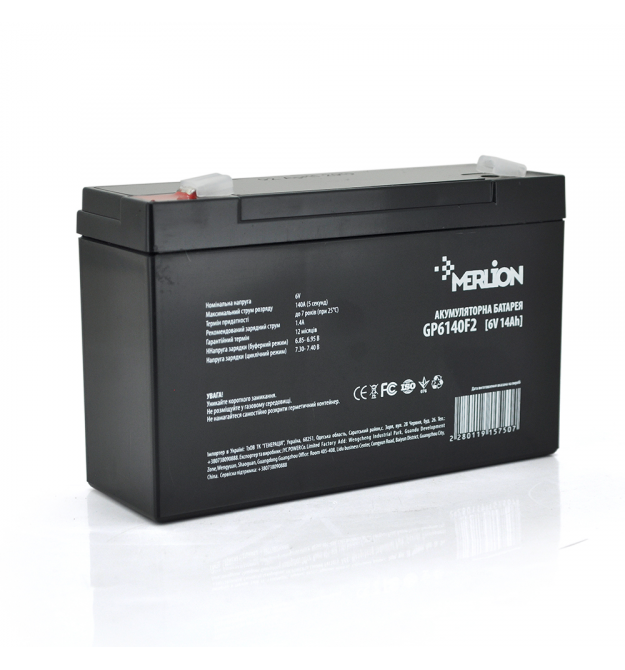 Аккумуляторная батарея MERLION AGM GP614F2 6 V 14Ah ( 150 x 50 x 95 (100) ) White / Black Q10
