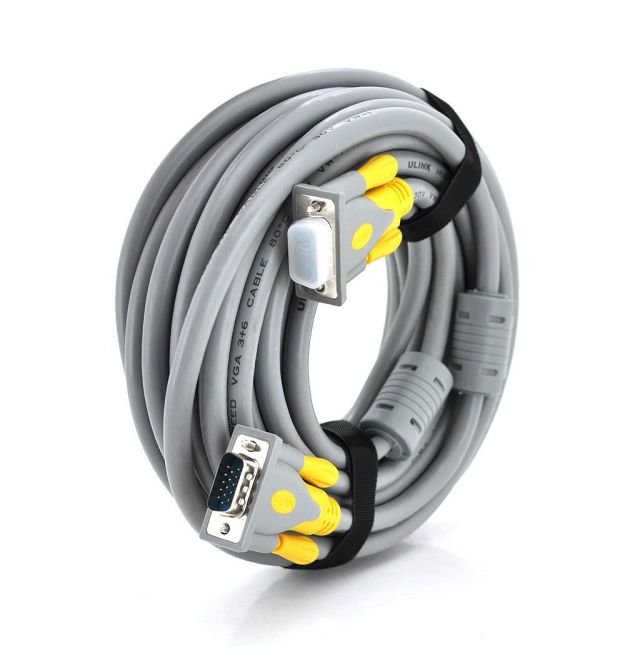 Кабель VGA 3+6 HIGH SPEED 40m, male to male (папа-папа), 1 феррит, серо-желтый, кулёк 1080P Q10