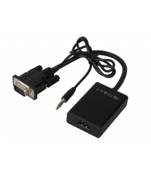 Конвертер VGA to HDTV Adapter + Audio, Black, Full HD 1080P, Blister